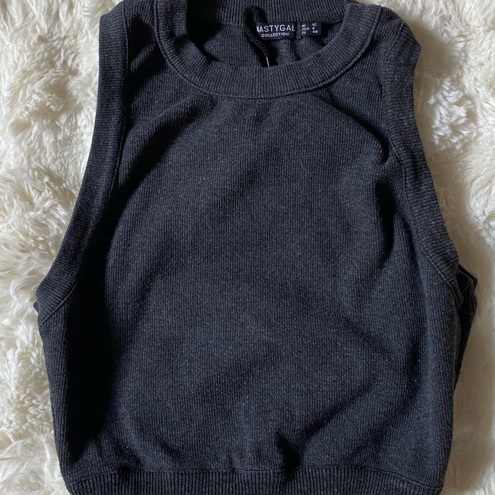 Nasty Gal Charcoal Knit Top Cropped